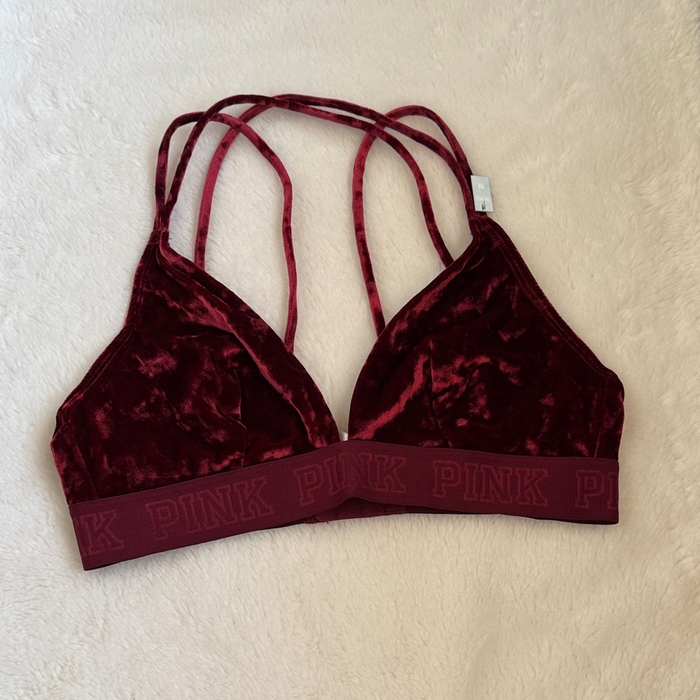 NWT PINK Victoria's Secret Burgundy Velvet Bralette Size M - Picture 1 of 9